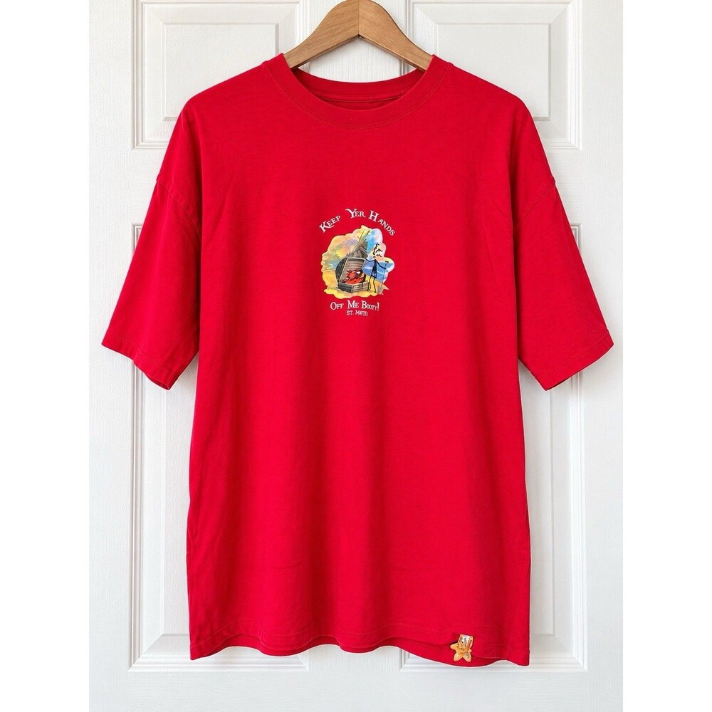 Pirana Joe XXL St Kitts Pirate Graphic T-Shirt Red Y2K Caribbean Vacation Tee